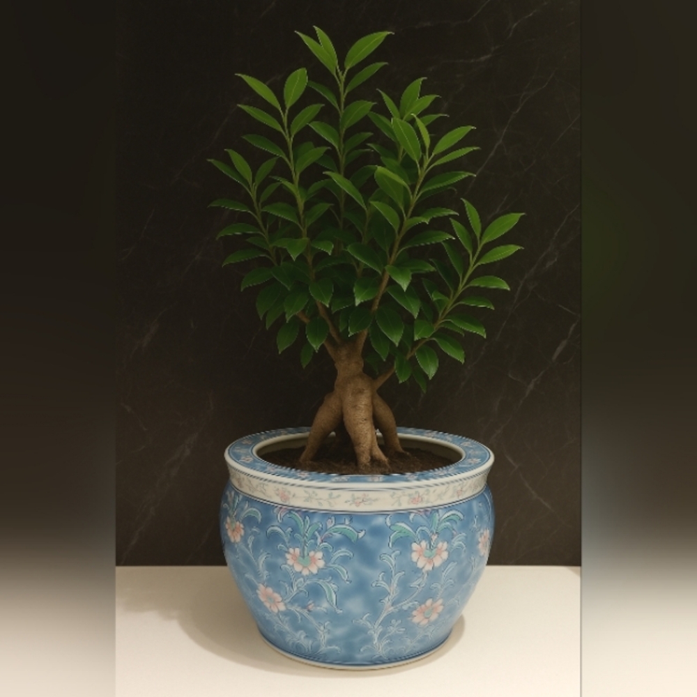 Blue Floral Ceramic Planter Pot - Elegant Home Art Ceramic